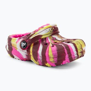Crocs Classic Lined Marbled Clog electric pink/multi Kinder-Pantoletten