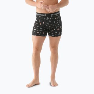 Thermoaktive Boxershorts Herren Smartwool Merino Print Boxer Brief black gone camping