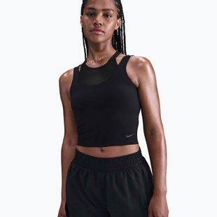 Damen Trainingstop Nike One Fitted Dri-Fit Cropped Tank schwarz/dunkel rauchgrau