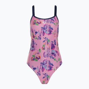 Einteiliger Damen-Badeanzug arena Rose Texture Swimsuit Xcross Back multi pink/navy