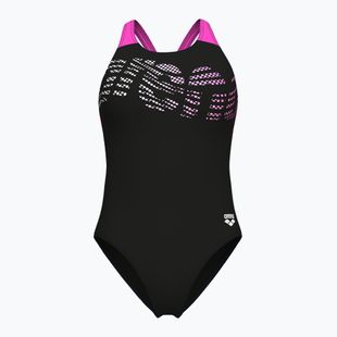 Badeanzug Damen arena Flowing V Back black/shocking pink