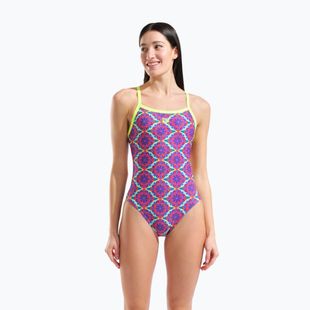 Damen-Einteiler Badeanzug arena Floral Challange Back violet multi/artic lime