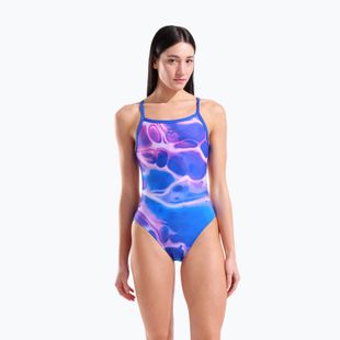 Damen-Einteiler Badeanzug arena Earth Challange Back neon blue multi/neon blue/neon blue