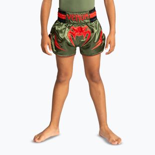 Kinder-Trainingsshorts Venum Inferno Kids Muay Thai army green/orange