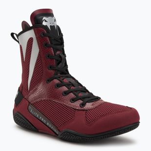 Venum Elite Boxing Schuhe Wein lees/silbernes Logo