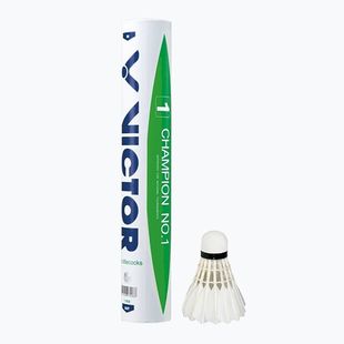 Badminton-Federbälle VICTOR Champion No 1 12 Stück weiß.