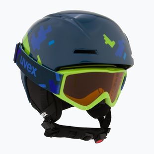 Skihelm Kinder UVEX Viti Set + gogle Speedy Pro blue puzzle/lasergold lite