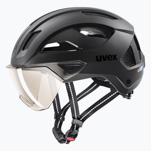 Fahrradhelm UVEX Stride Visor schwarz matt/litemirror silber