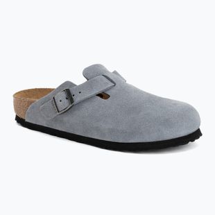 Badelatschen BIRKENSTOCK Boston Suede Leather stone blue