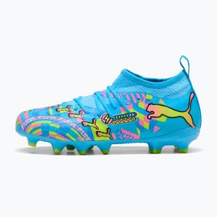Kinder-Fußballschuhe PUMA Future 9 Match Advanced Level FG/AG Jr puma white/blue glimmer/pink glimmer/yellow alert