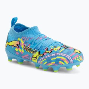 Kinder-Fußballschuhe PUMA Future 9 Match Advanced Level FG/AG Jr puma white/blue glimmer/pink glimmer/yellow alert