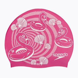 Speedo Slogan Print rosa/weiß Kinder Badekappe