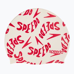 Speedo Kinder Badekappe Slogan Print weiß/rot