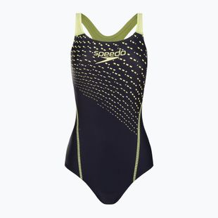 Speedo Medley Logo Medalist Damen einteiliger Badeanzug navy blau und gelb 8-1347406876