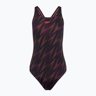 Speedo HyperBoom Allover Medalist schwarz/plum dandy/siren rot einteiliger Badeanzug