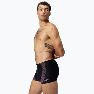 Herren Speedo Duo Logo Print Aquashort Badehose schwarz/korallenrot/neonviolett
