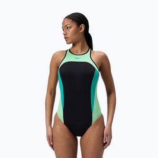 Damen-Einteiler Badeanzug Speedo High Neck Splice Cross Back turquoise gem