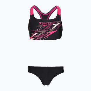Kinder-Badeanzug zweiteilig Speedo Medley Logo Racerback 2pc anthracite/pink