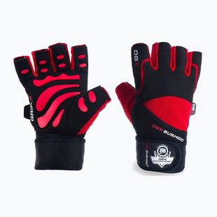 DBX BUSHIDO Gym Workout Handschuhe mit langem Klettverschluss und Griffsystem schwarz/rot