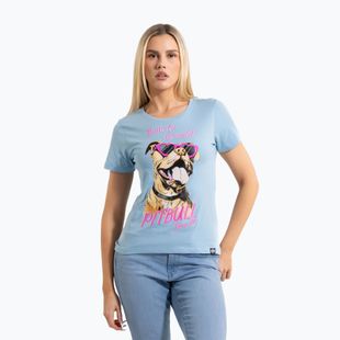 Shirt Damen Pitbull Synglasses Dog light blue