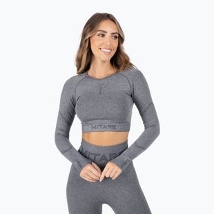 Damen Trainings-Langarmshirt MITARE Push Up Max Crop Top dunkelgrau K084
