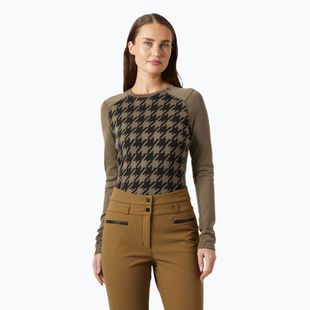 Helly Hansen Lifa Merino Midweight Graphic Crew Damen Thermo-Langarmshirt sepia houndstooth aop