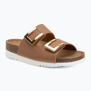 Damen-Pantoletten Scholl Montery 2 Straps Ad Med cognac
