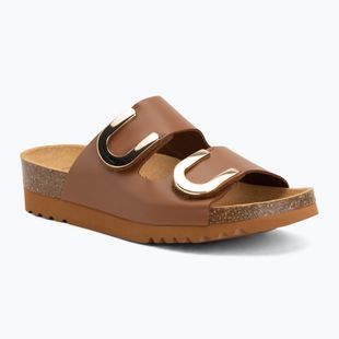 Damen-Pantoletten Scholl Montery 2 Straps Ad Med cognac