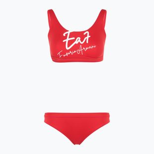 Zweiteiliger Damen-Badeanzug EA7 Emporio Armani Maxi Logo Bikini Top racing red