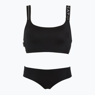 Zweiteiliger Damen-Badeanzug EA7 Emporio Armani Logo Tape Bikini Top schwarz