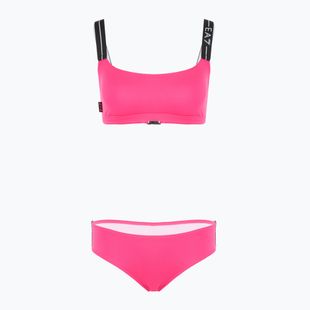 Zweiteiliger Damen-Badeanzug EA7 Emporio Armani Logo Tape Bikini Top neon pink