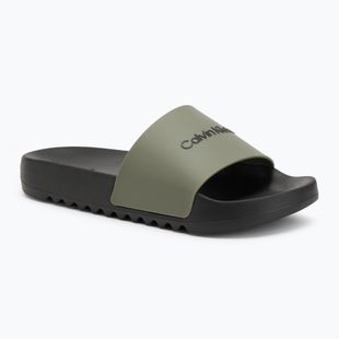 Calvin Klein Herren Flip-Flops HM0HM01063 Chuncky Pool Slide Rub Smokey Olive/Schwarz