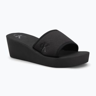 Calvin Klein Damen Flip Flops YW0YW01725 Beach Wedge Slide Canvas dreifach schwarz
