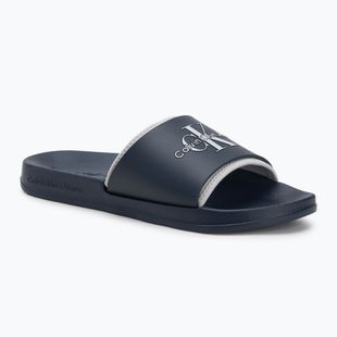 Herren Calvin Klein YM0YM00361 Slide Rubber Neoprene Monologo navy/yster mushroom Flip-Flops