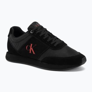 Herren Schuhe Calvin Klein HM0HM02212 Retro Runner Bans Leather Suede triple black/adrenaline rush