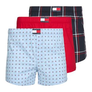 Herrenboxershorts Tommy Hilfiger Woven Boxer Print 3 pack rwb foulard/med red/rwb w chck