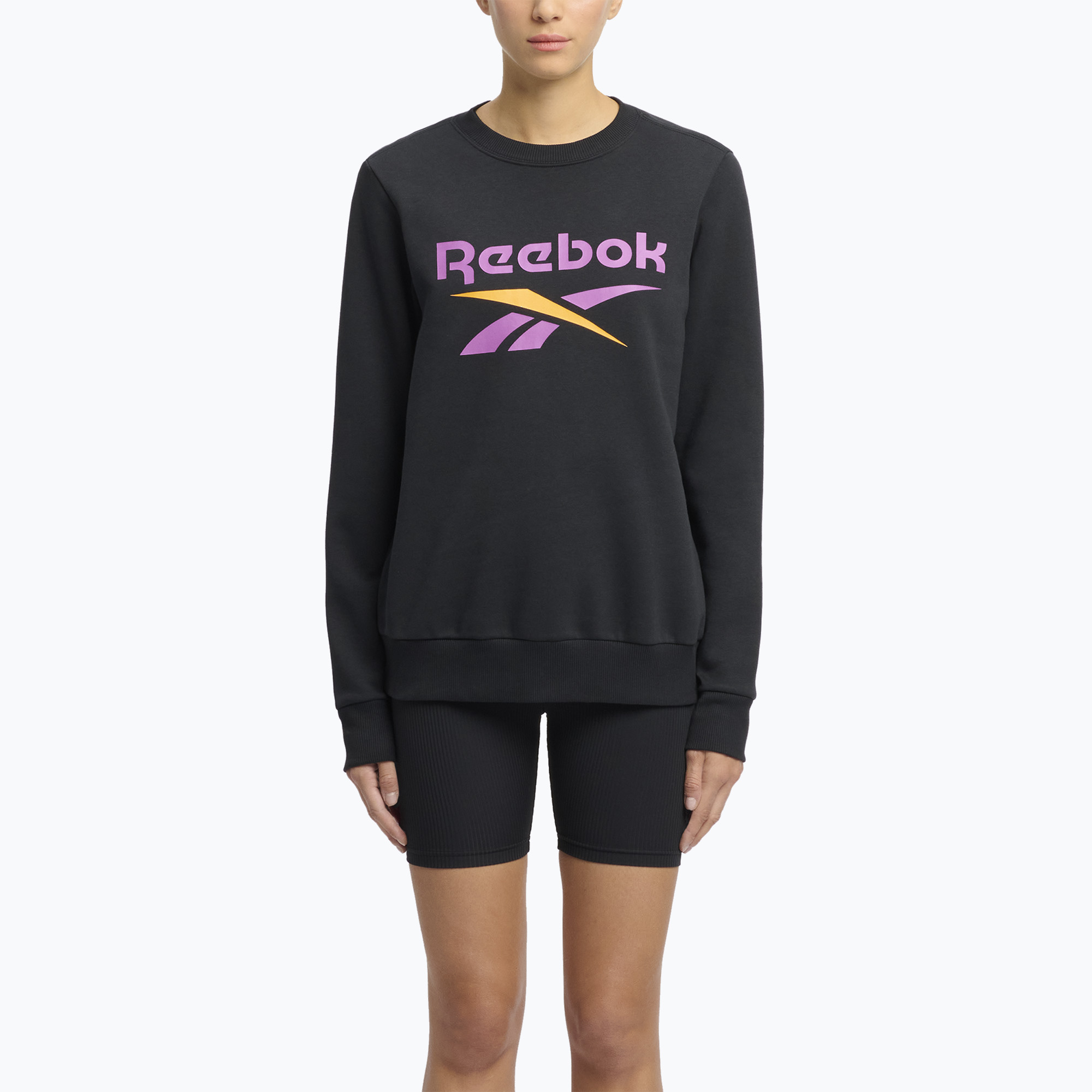 Women's Reebok Identity Big Logo Fleece Crew schwarz/lila Rave/Elektro Bernstein Sweatshirt (Identity Big Logo Fleece Crew 100215199)