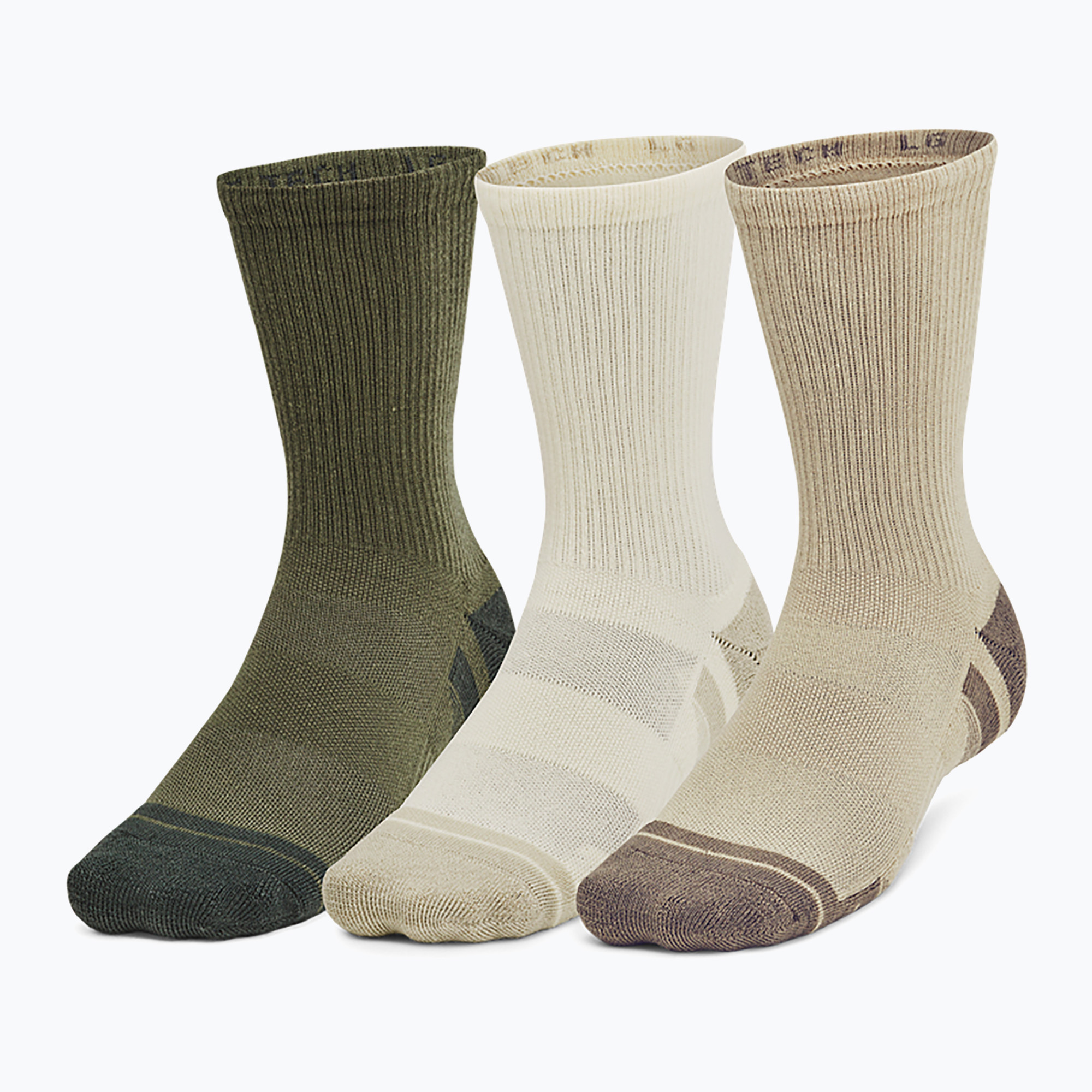 Unter Armour Leistung Tech Crew 3 Paar Stadt khaki / Elfenbein dune / Taupe Dämmerung Socken (Performance Tech Crew 1379512-299)