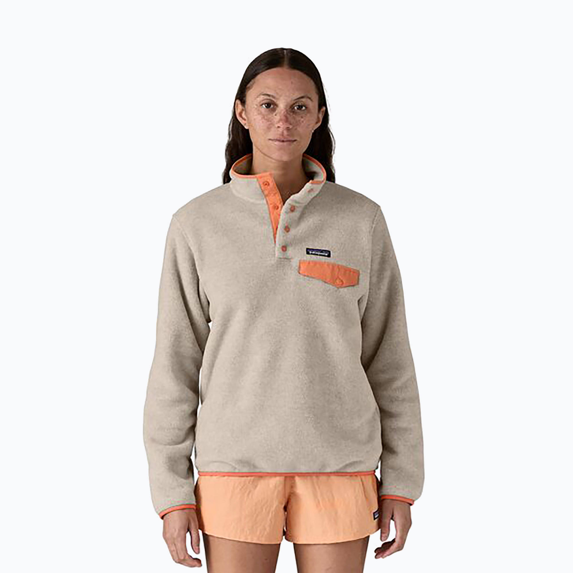Patagonia Damen-Trekking-Sweatshirt LW Synch Snap-T P/O Haferflocken Heidekraut mit Erbstück Pfirsich (LW Synch Snap-T P/O 25455)
