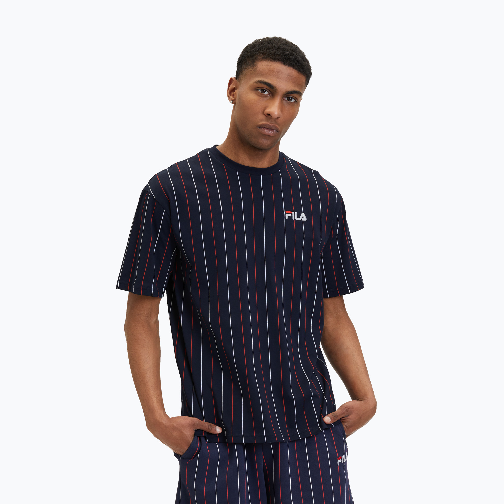 Shirt Herren FILA Lobito Pinstriped black iris/two color stiped (Lobito Pinstriped FAM0662)