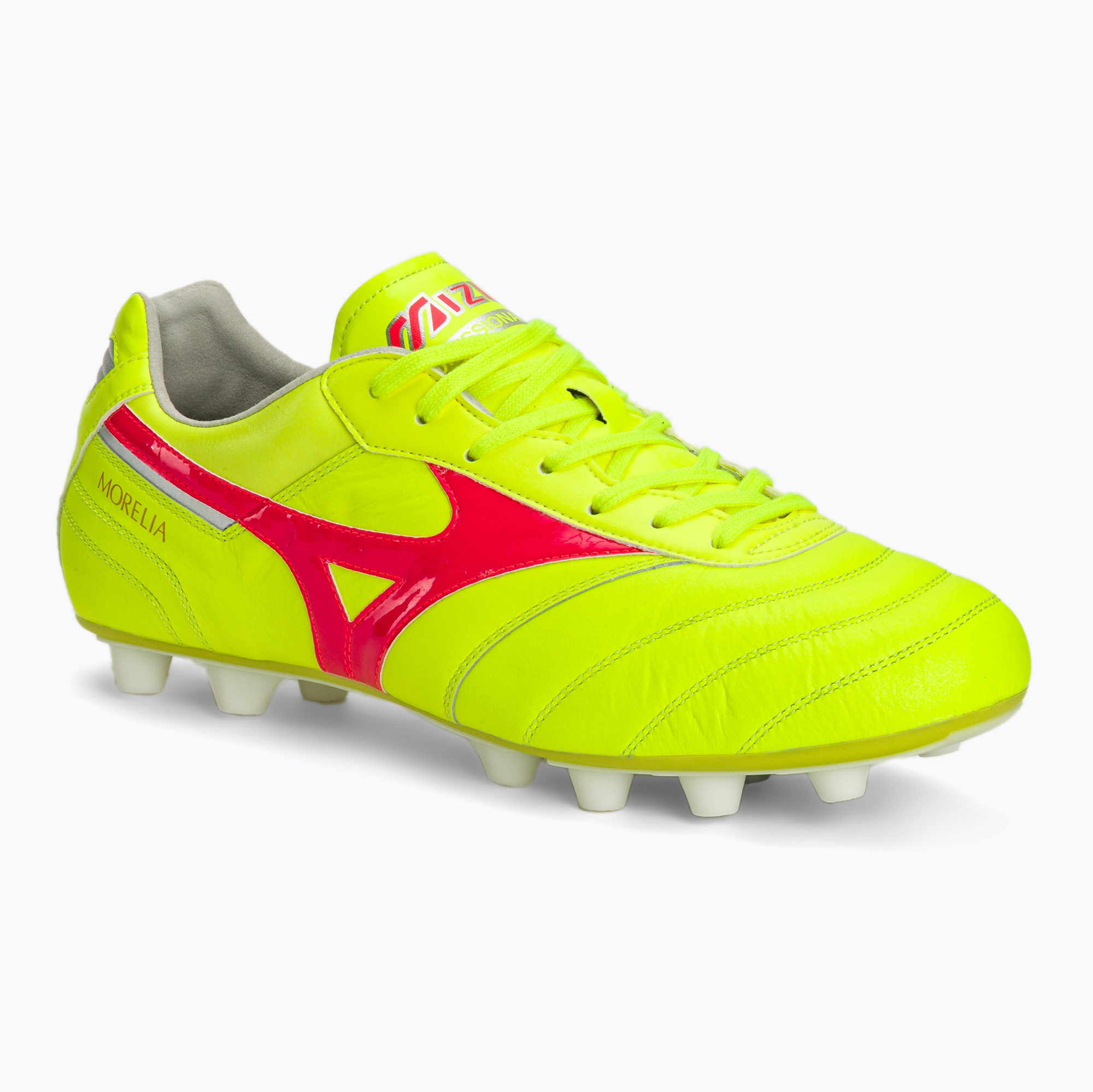 Mizuno Morelia II Elite MD Sicherheitsgelb/Feurige Koralle 2/Galaxysilber Herren Fußballschuhe