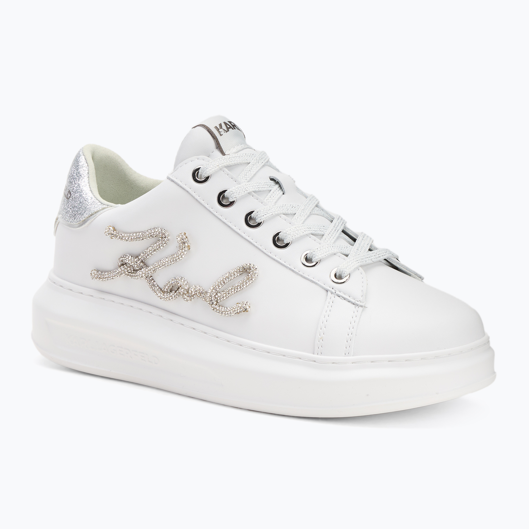 Schuhe KARL LAGERFELD Kapri Signia Rhinestone white leather w/silver