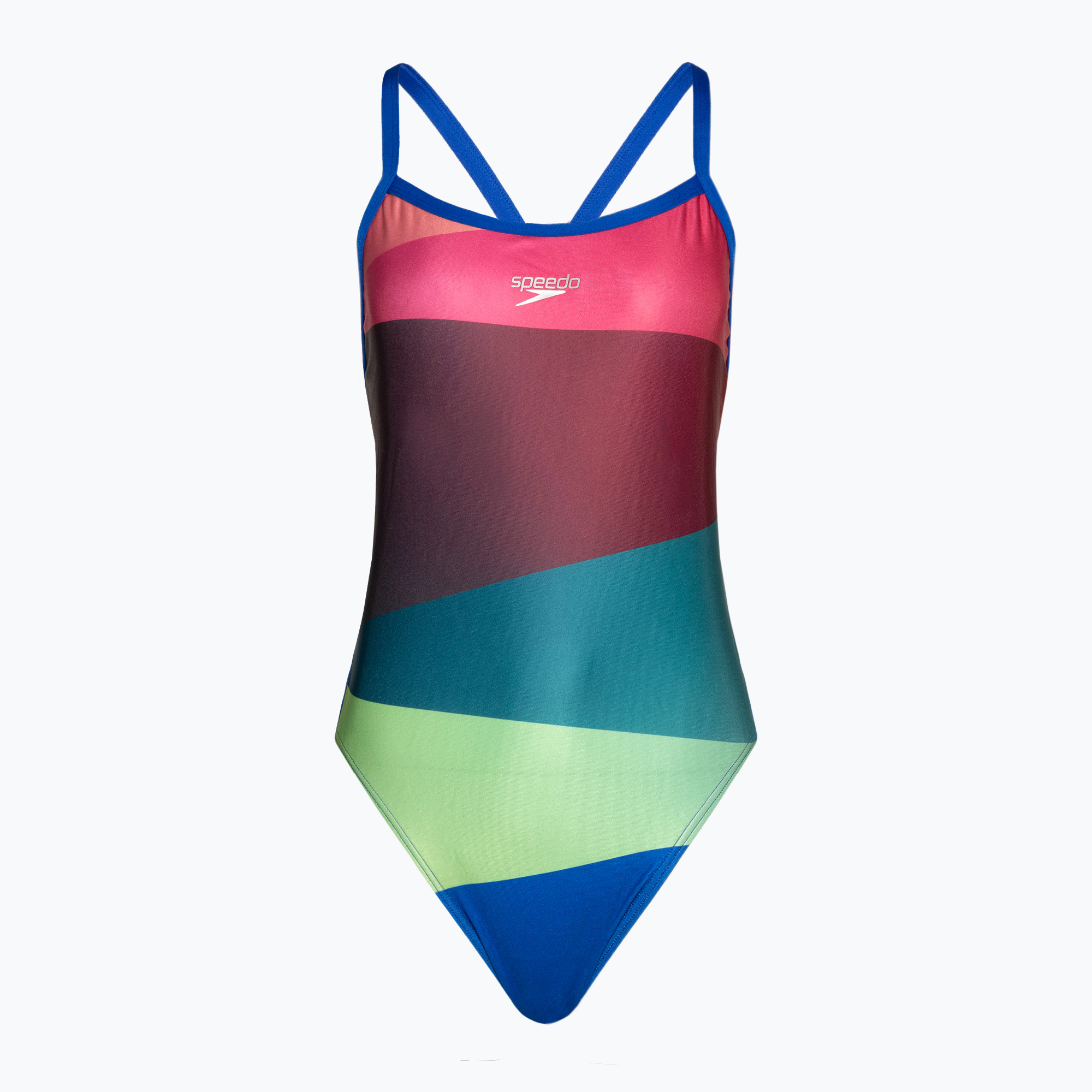 Speedo Placement Digital Turnback einteiliger Badeanzug für Damen Wassermelone/Gelbgrün/Kobaltviolett/Süßlila (Placement Digital Turnback 8-
