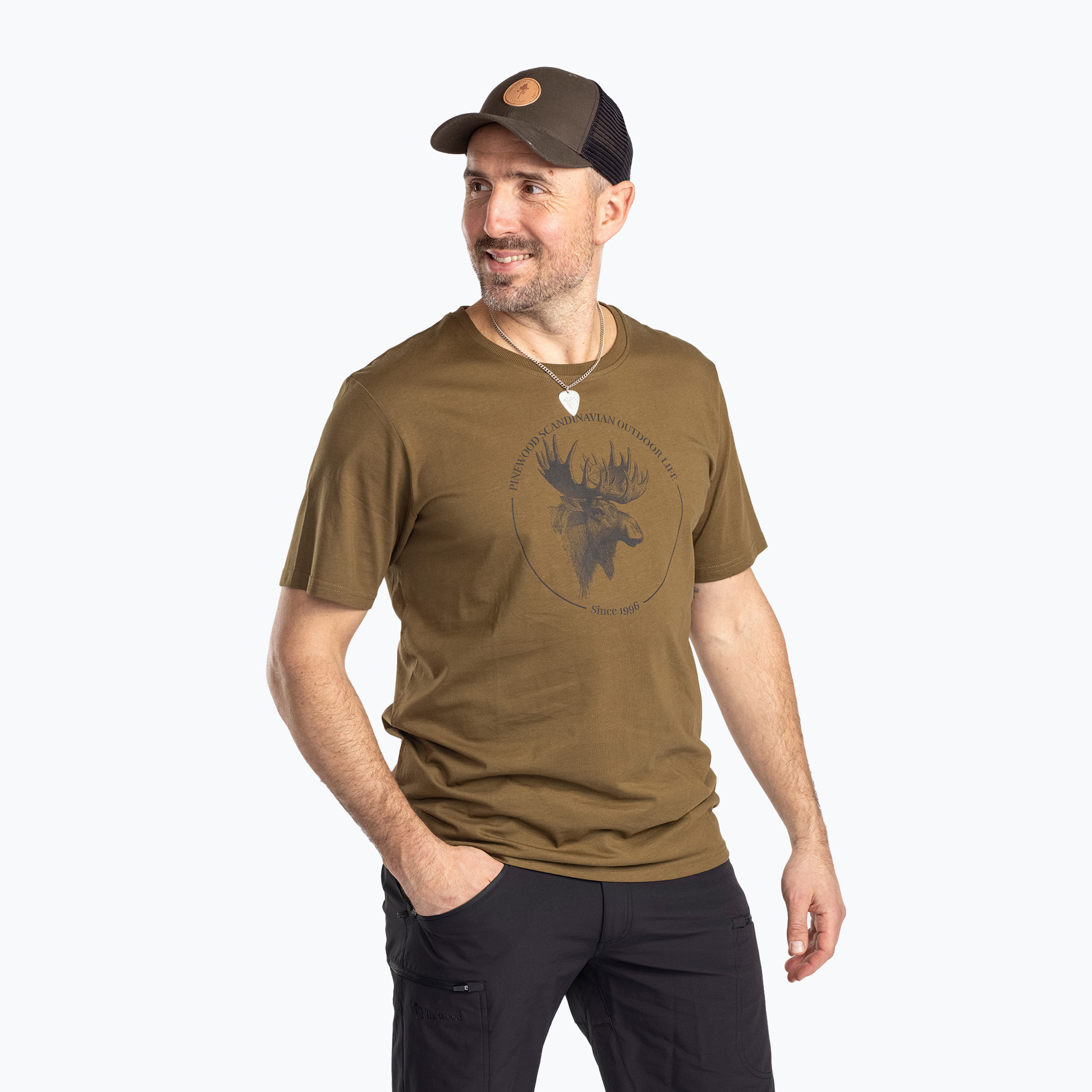 Herren Pinewood Moose h.olive T-shirt (Moose 5450)